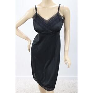 Vintage Adonna Full Slip size 36 38 Black Nylon Lace Trim Satin Straps Sissy